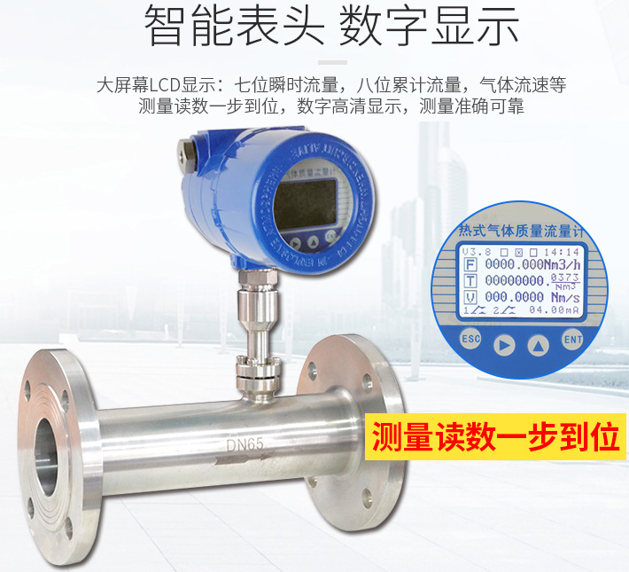 智能熱式氣體質量流量計液晶表頭顯示圖